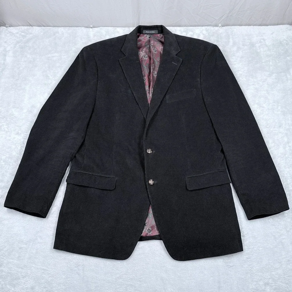 Lauren Ralph Lauren Corduroy Blazer Mens 44L Dark Brown Paisley Lined Sport Coat